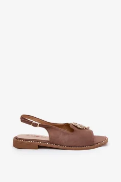 Sandały Damskie Z Ozdobnym Sercem S.Barski KV27-018 Ciemnobeżowe