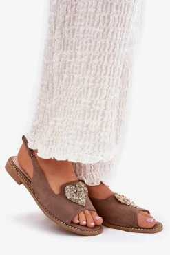 Sandały Damskie Z Ozdobnym Sercem S.Barski KV27-018 Ciemnobeżowe