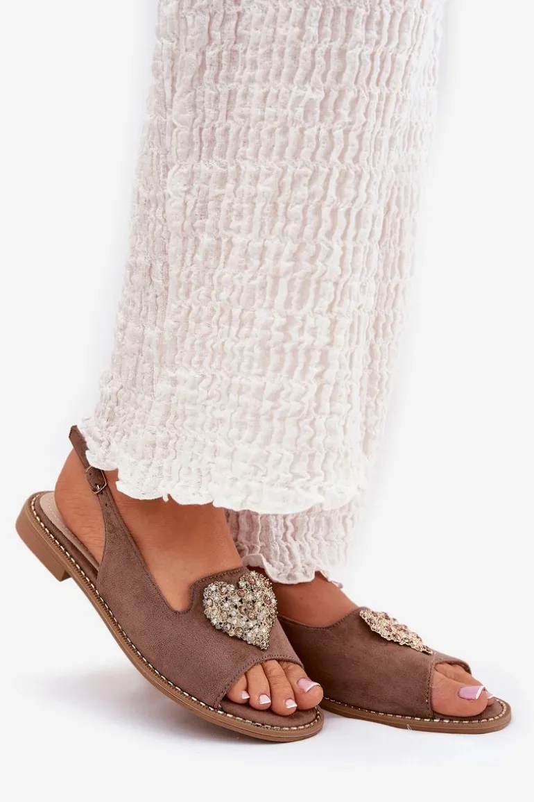 Sandały Damskie Z Ozdobnym Sercem S.Barski KV27-018 Ciemnobeżowe