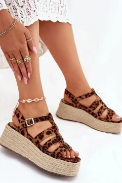 Sandały Damskie Z Paskami I Plecionką Panterka Pardauss