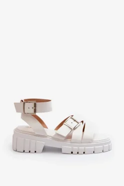 Sandały Damskie Z Paskami Eko Skórzane Białe Eladira