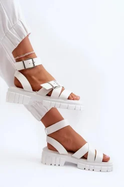 Sandały Damskie Z Paskami Eko Skórzane Białe Eladira