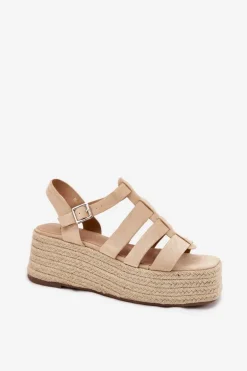 Sandały Damskie Z Paskami I Plecionką Beżowe Pardauss