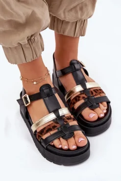 Sandały Damskie Z Paskami Na Platformie Czarne Gallari
