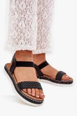 Sandały Damskie Z Plecionką Na Zdobionej Platformie Czarne Velara
