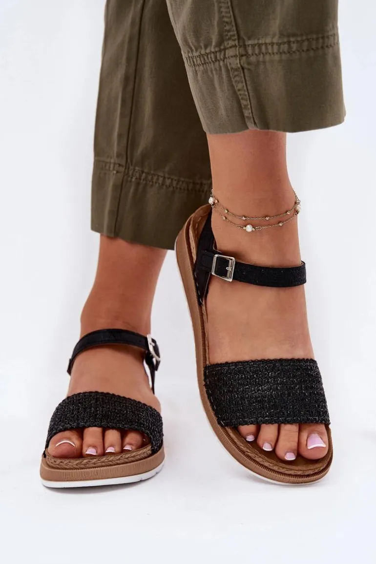 Sandały Damskie Z Plecionką Na Pasku Inblu GS000050 Czarne