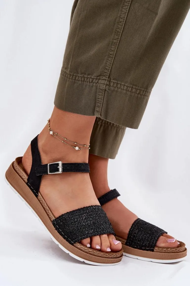 Sandały Damskie Z Plecionką Na Pasku Inblu GS000050 Czarne
