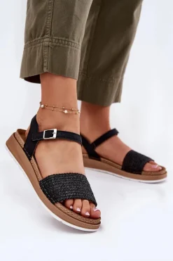 Sandały Damskie Z Plecionką Na Pasku Inblu GS000050 Czarne