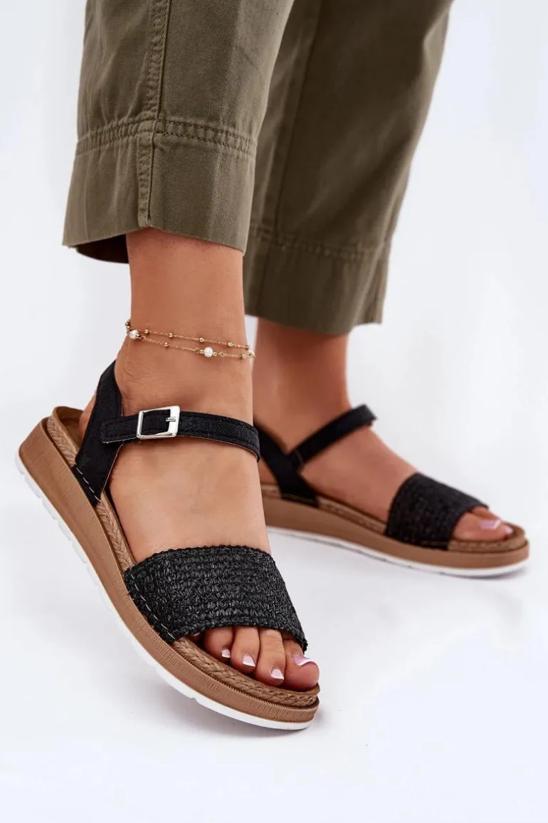 Sandały Damskie Z Plecionką Na Pasku Inblu GS000050 Czarne