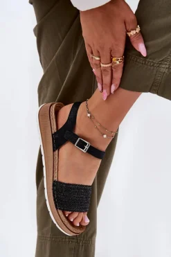 Sandały Damskie Z Plecionką Na Pasku Inblu GS000050 Czarne