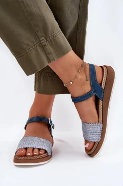 Sandały Damskie Z Plecionką Na Pasku Inblu GS000050 Niebieskie