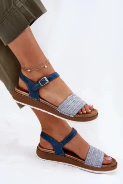 Sandały Damskie Z Plecionką Na Pasku Inblu GS000050 Niebieskie