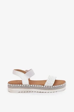 Sandały Damskie Z Plecionką Na Zdobionej Platformie Białe Velara