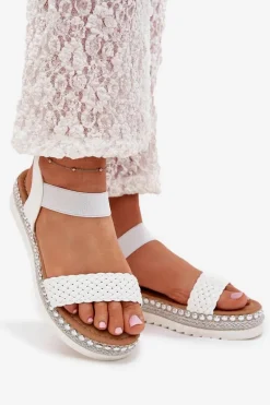 Sandały Damskie Z Plecionką Na Zdobionej Platformie Białe Velara