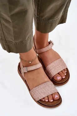 Sandały Damskie Z Plecionką Na Pasku Inblu GS000050 Różowe