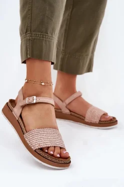 Sandały Damskie Z Plecionką Na Pasku Inblu GS000050 Różowe