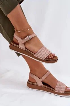 Sandały Damskie Z Plecionką Na Pasku Inblu GS000050 Różowe
