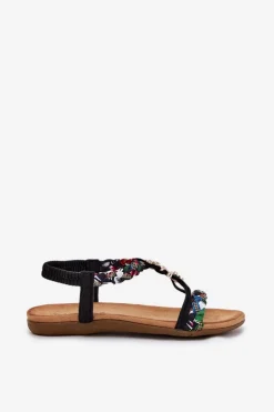 Sandały Damskie Z Przypinkami I Plecionymi Paskami Czarne Nusoreth