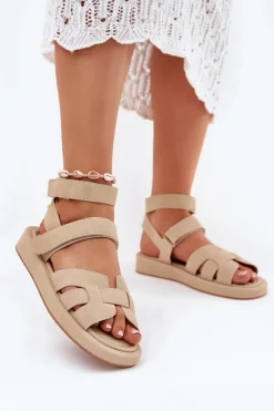 Sandały Damskie Z Rzepami Beżowe Uvissa
