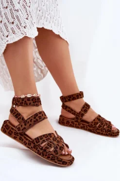 Sandały Damskie Z Rzepami Panterka Uvissa