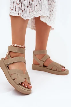 Sandały Damskie Z Rzepami Khaki Uvissa