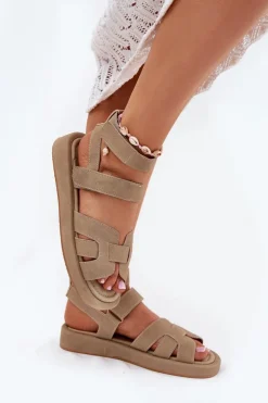 Sandały Damskie Z Rzepami Khaki Uvissa