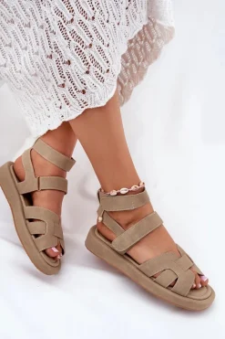 Sandały Damskie Z Rzepami Khaki Uvissa