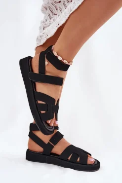 Sandały Damskie Z Rzepami Czarne Uvissa