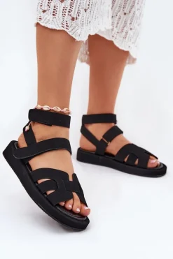 Sandały Damskie Z Rzepami Czarne Uvissa