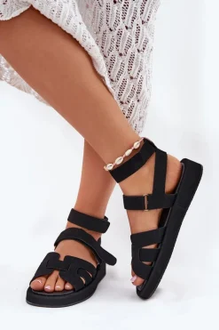 Sandały Damskie Z Rzepami Czarne Uvissa