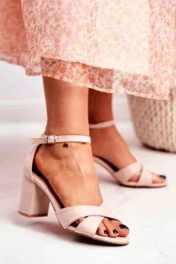 Sandały Damskie Zamszowe Beżowe Lady Milion