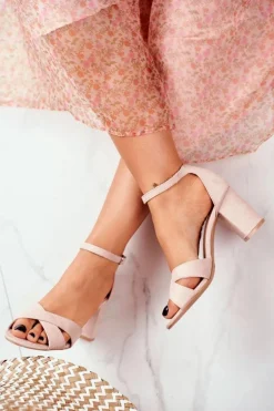 Sandały Damskie Zamszowe Beżowe Lady Milion