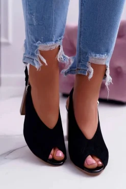 Sandały Damskie Zamszowe Czarne Celian