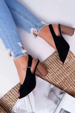 Sandały Damskie Zamszowe Czarne Celian