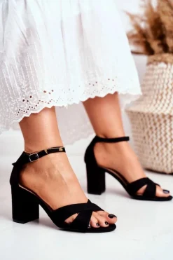 Sandały Damskie Zamszowe Czarne Lady Milion