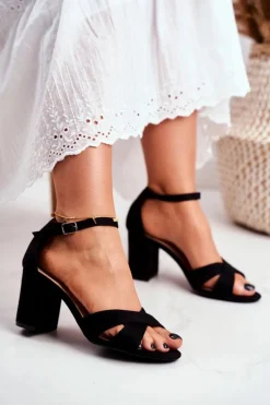 Sandały Damskie Zamszowe Czarne Lady Milion