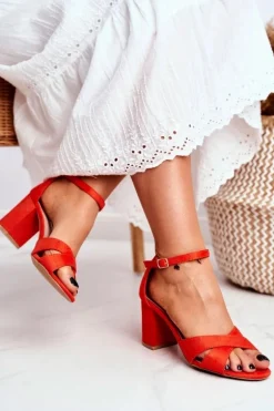 Sandały Damskie Zamszowe Pomarańczowe Lady Milion