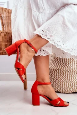 Sandały Damskie Zamszowe Pomarańczowe Lady Milion