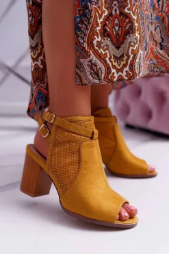 Sandały Damskie Zamszowe Żółte Thido