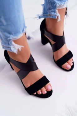 Sandały Damskie Zamszowe Wsuwane Czarne Varina