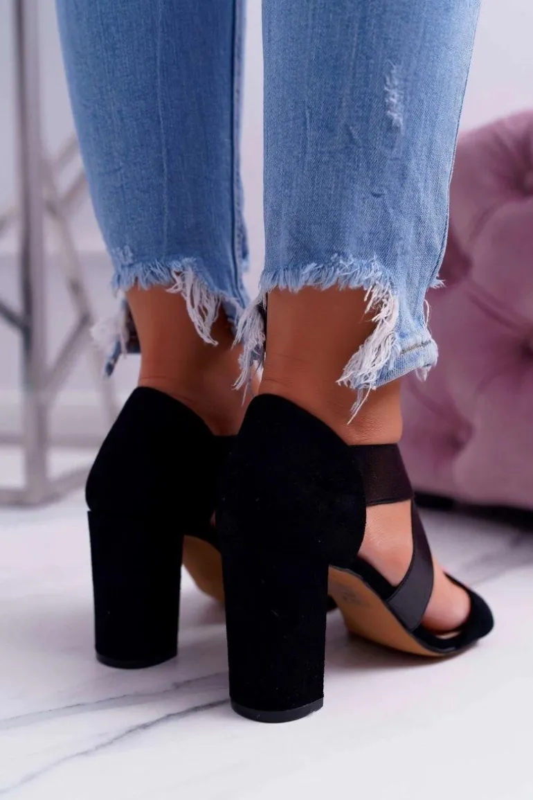 Sandały Damskie Zamszowe Wsuwane Czarne Varina