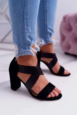 Sandały Damskie Zamszowe Wsuwane Czarne Varina