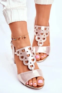 Sandały Damskie Zamszowe Złote Vision