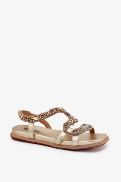 Sandały Damskie Ze Zdobieniem Wąż Eko Skórzane Artiker 56C1362 Złote