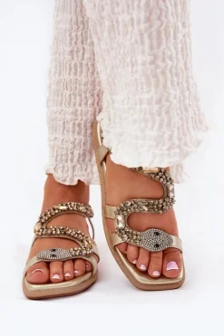 Sandały Damskie Ze Zdobieniem Wąż Eko Skórzane Artiker 56C1362 Złote