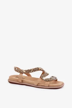 Sandały Damskie Ze Zdobieniem Wąż Eko Zamszowe Artiker 56C1361 Beżowe