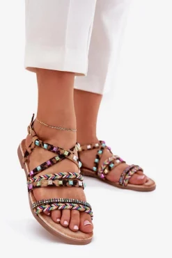 Sandały Damskie Ze Zdobieniem I Plecionymi Paskami Panterka Delyra
