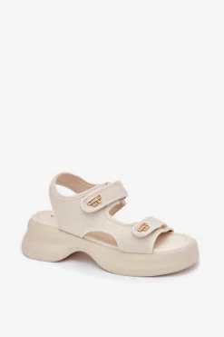 Sandały Damskie Ze Złotymi Detalami Beżowe Luvira