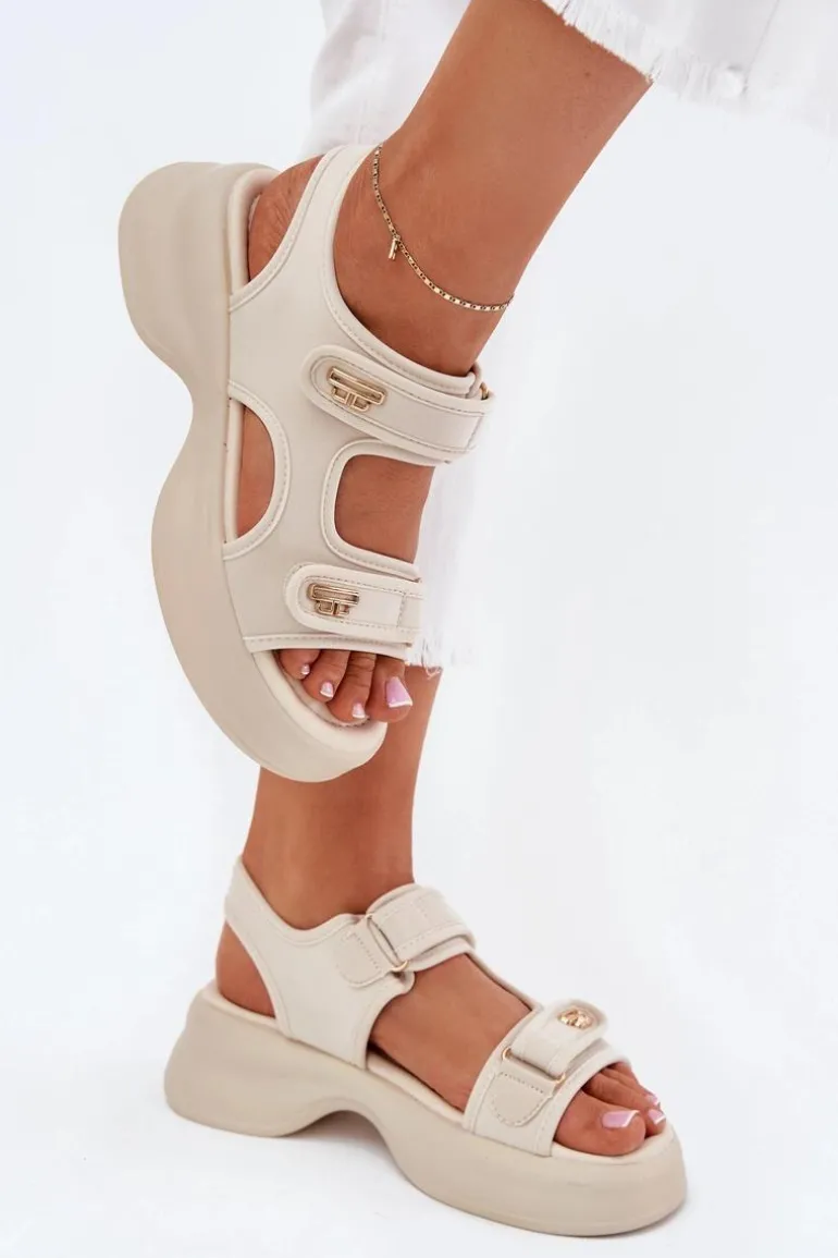 Sandały Damskie Ze Złotymi Detalami Beżowe Luvira