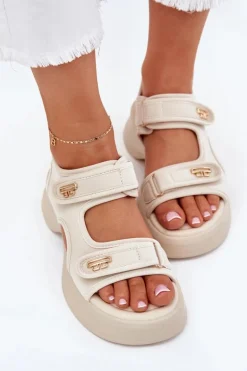 Sandały Damskie Ze Złotymi Detalami Beżowe Luvira